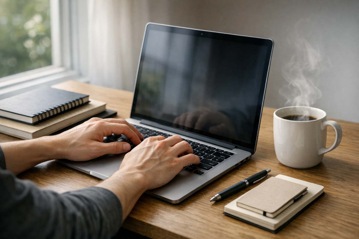 Person writing content at a desk
