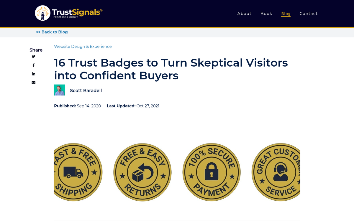 Website screenshot showing trust badges and reviews