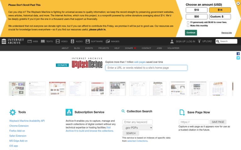 Screenshot of an archived expired website page