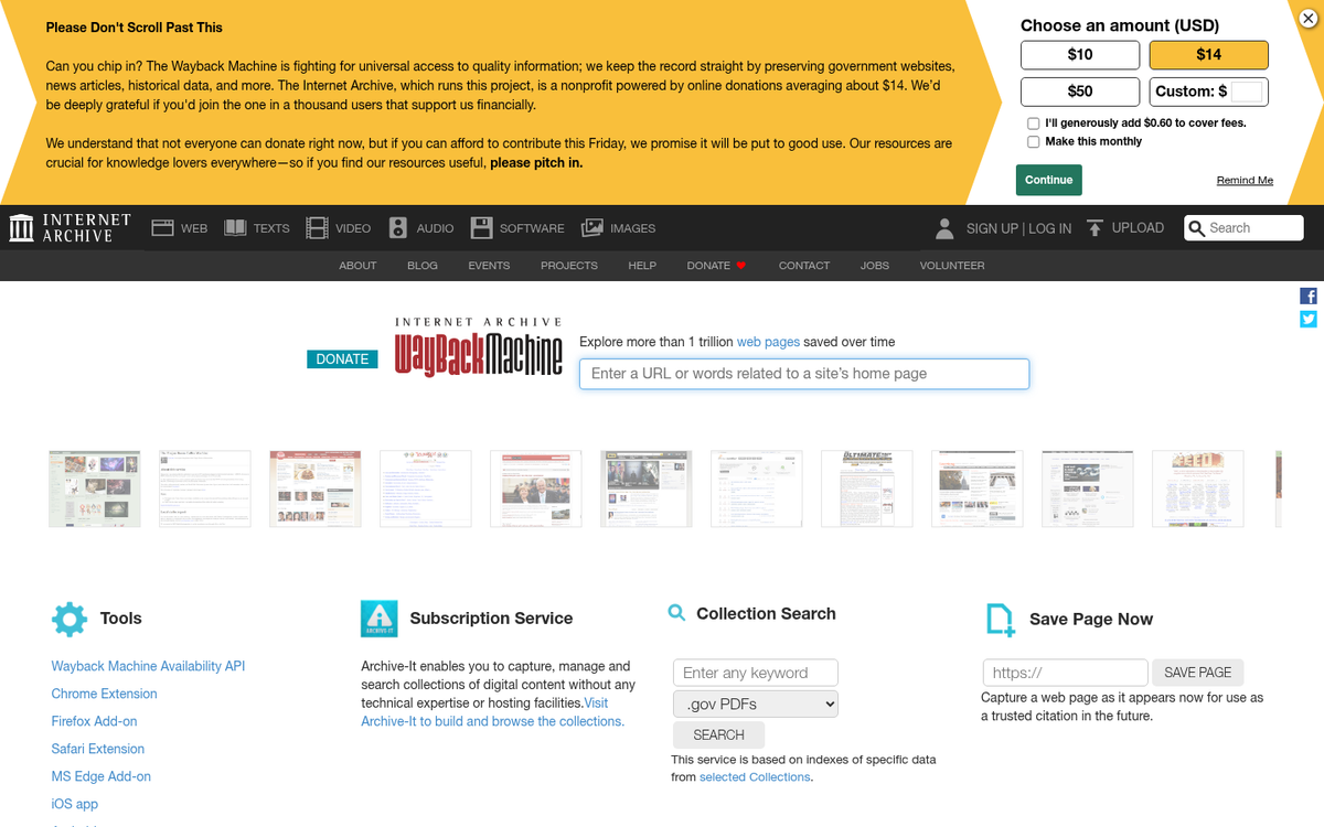 Screenshot of an archived expired website page