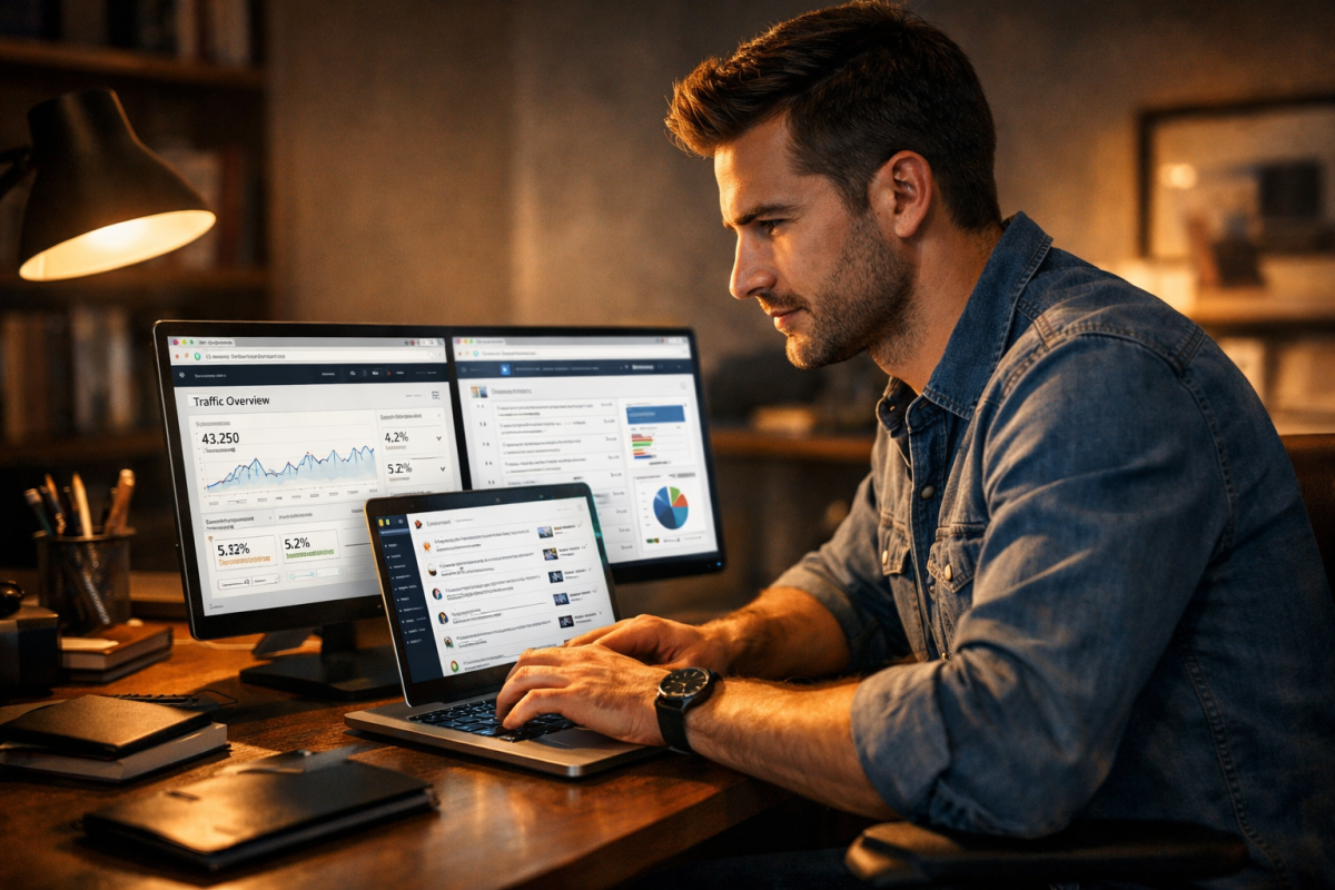 Person planning website goals at computer