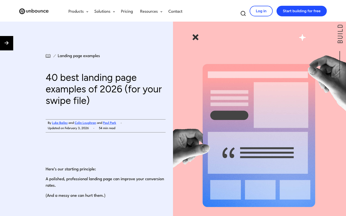 Example of a website landing page