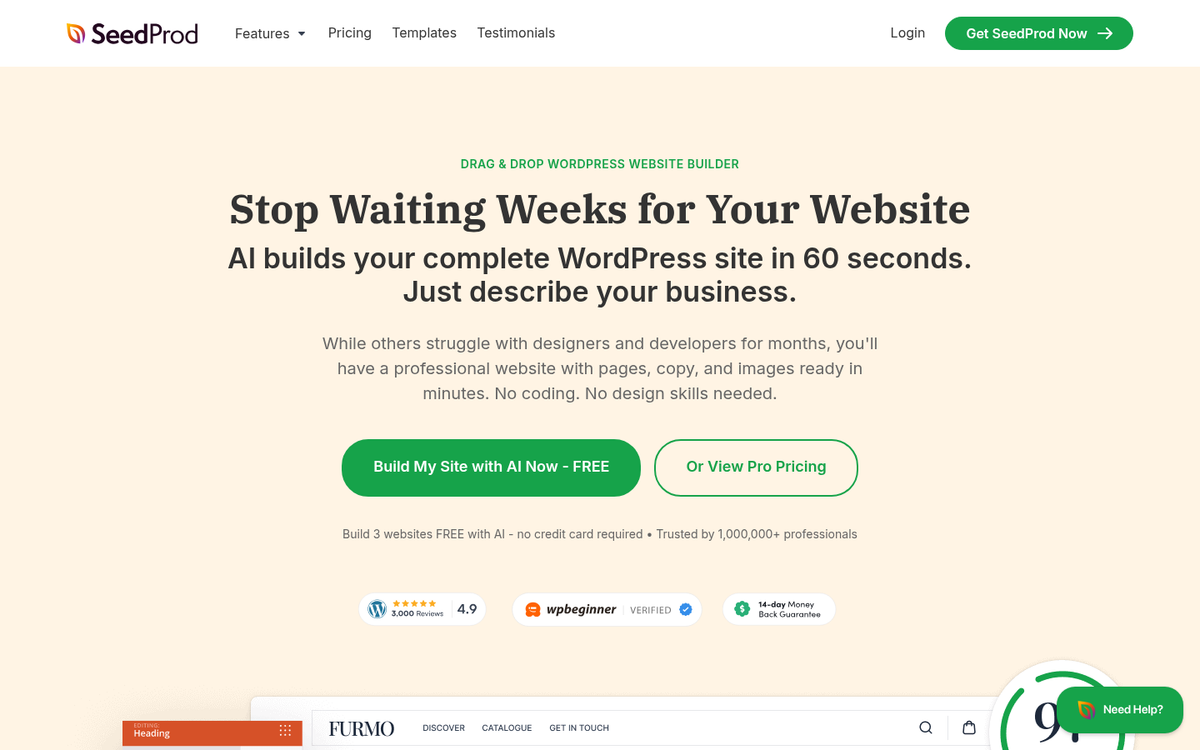 SeedProd landing page builder plugin screenshot
