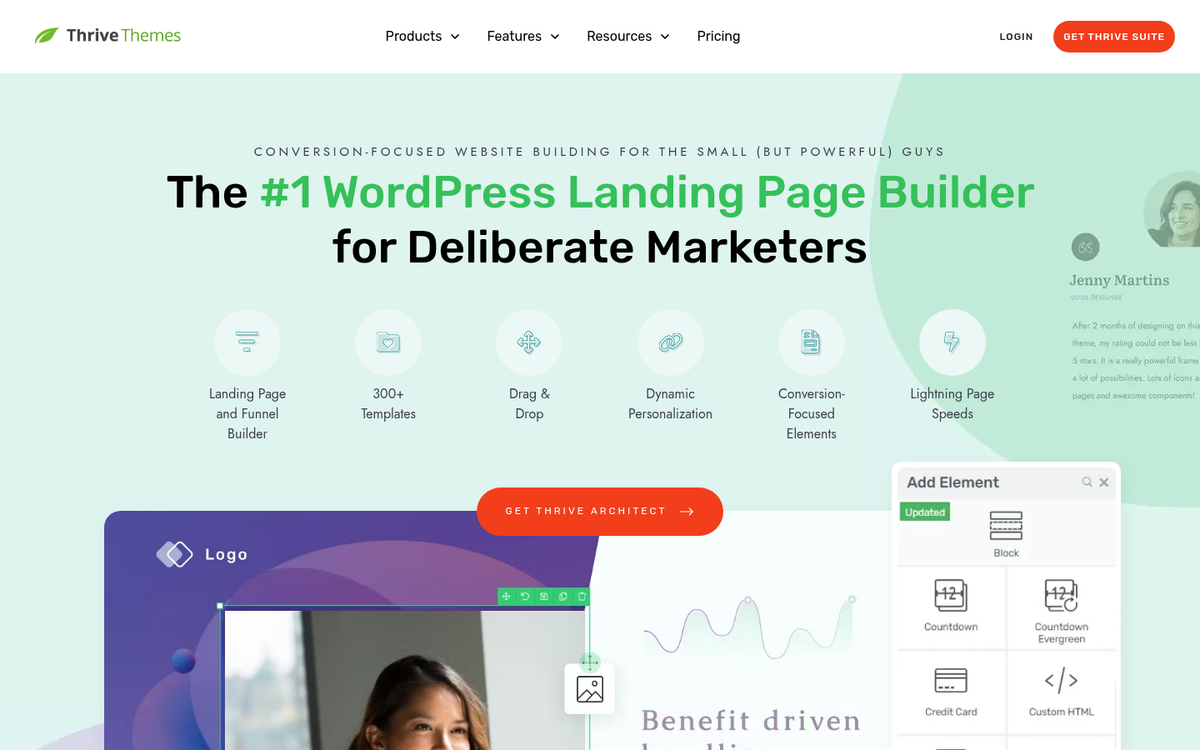 Thrive Architect landing page builder interface