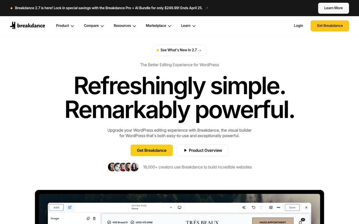 Breakdance WordPress landing page builder interface