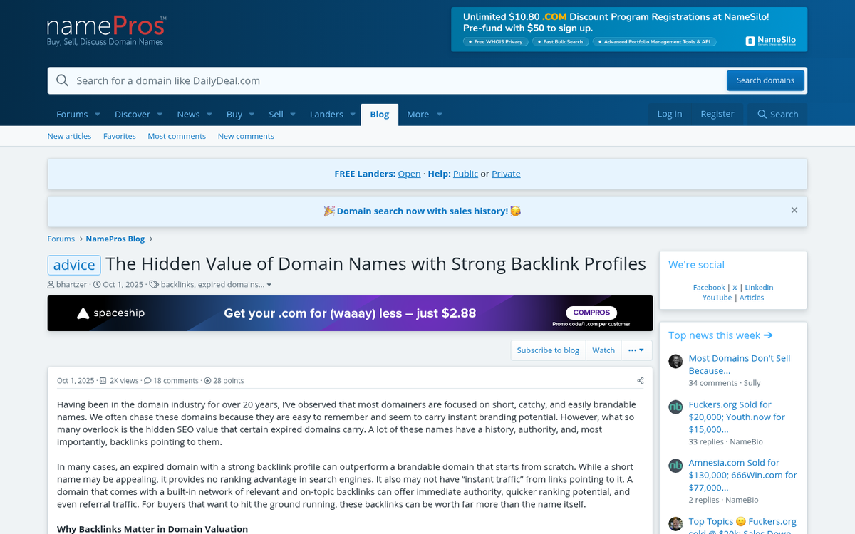 Domain link profile analysis dashboard screenshot