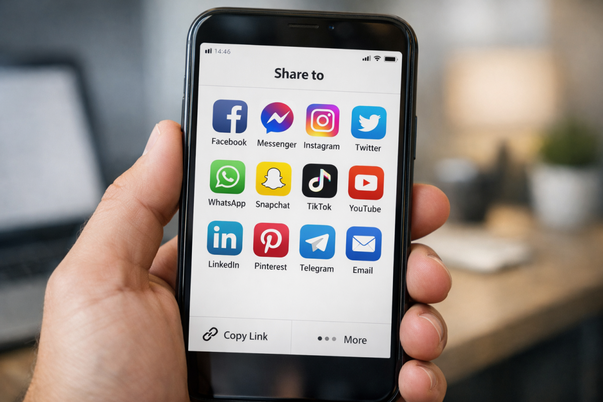 Social media sharing buttons on a website