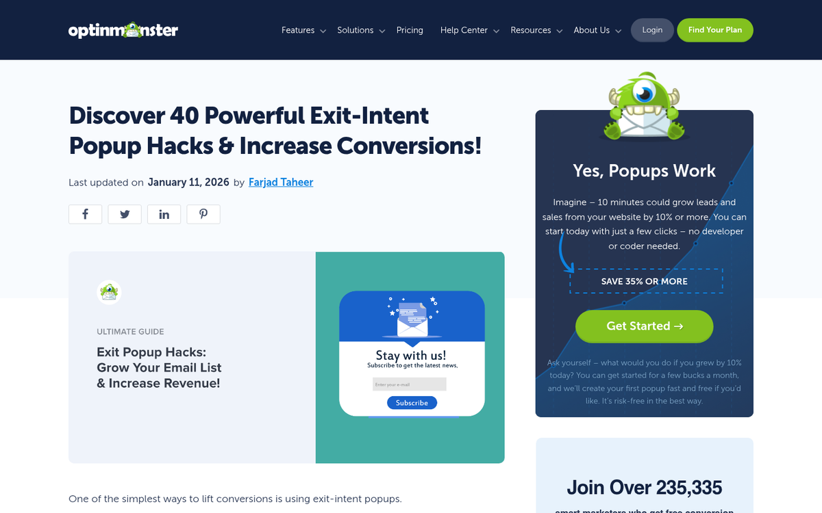 OptinMonster popup plugin website screenshot
