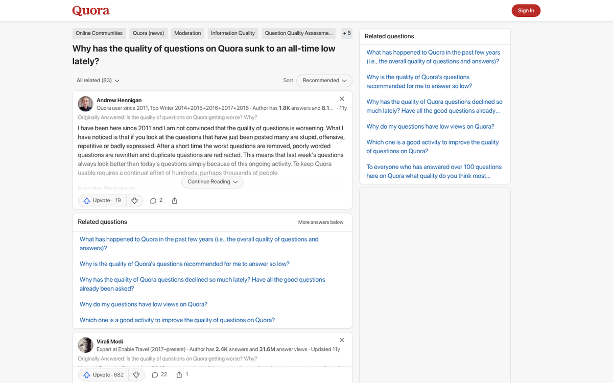 Quora question with high views low answers