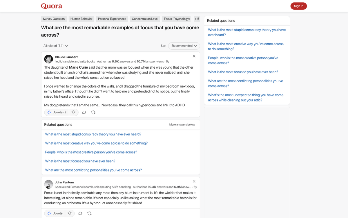 Focused narrow answer on Quora interface