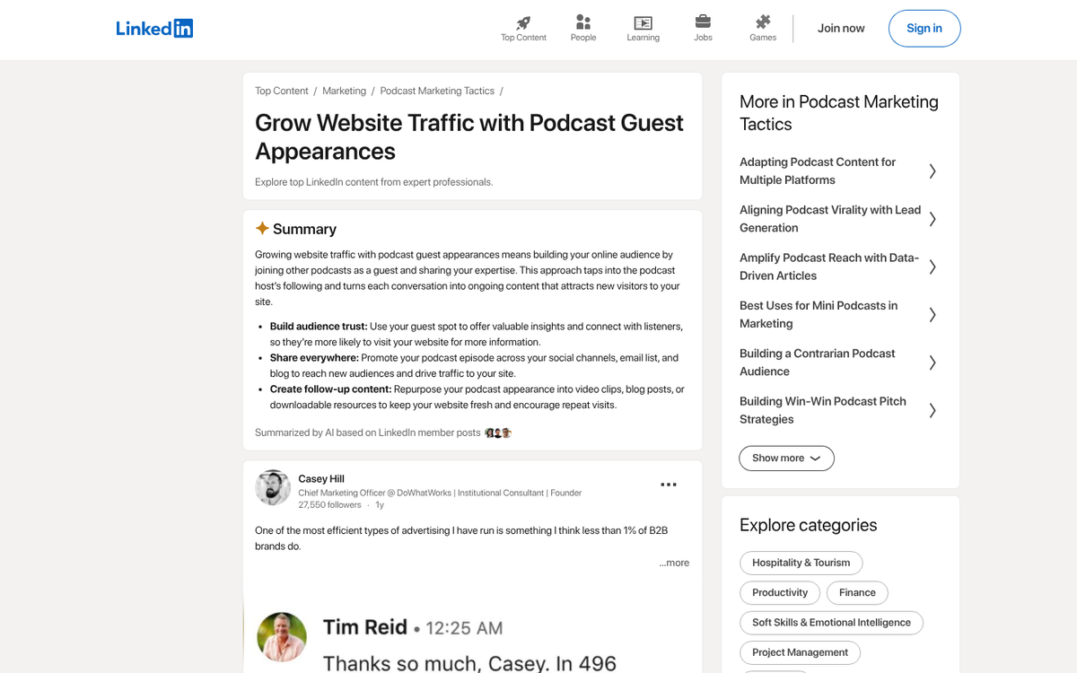 Interview website screenshot for free traffic