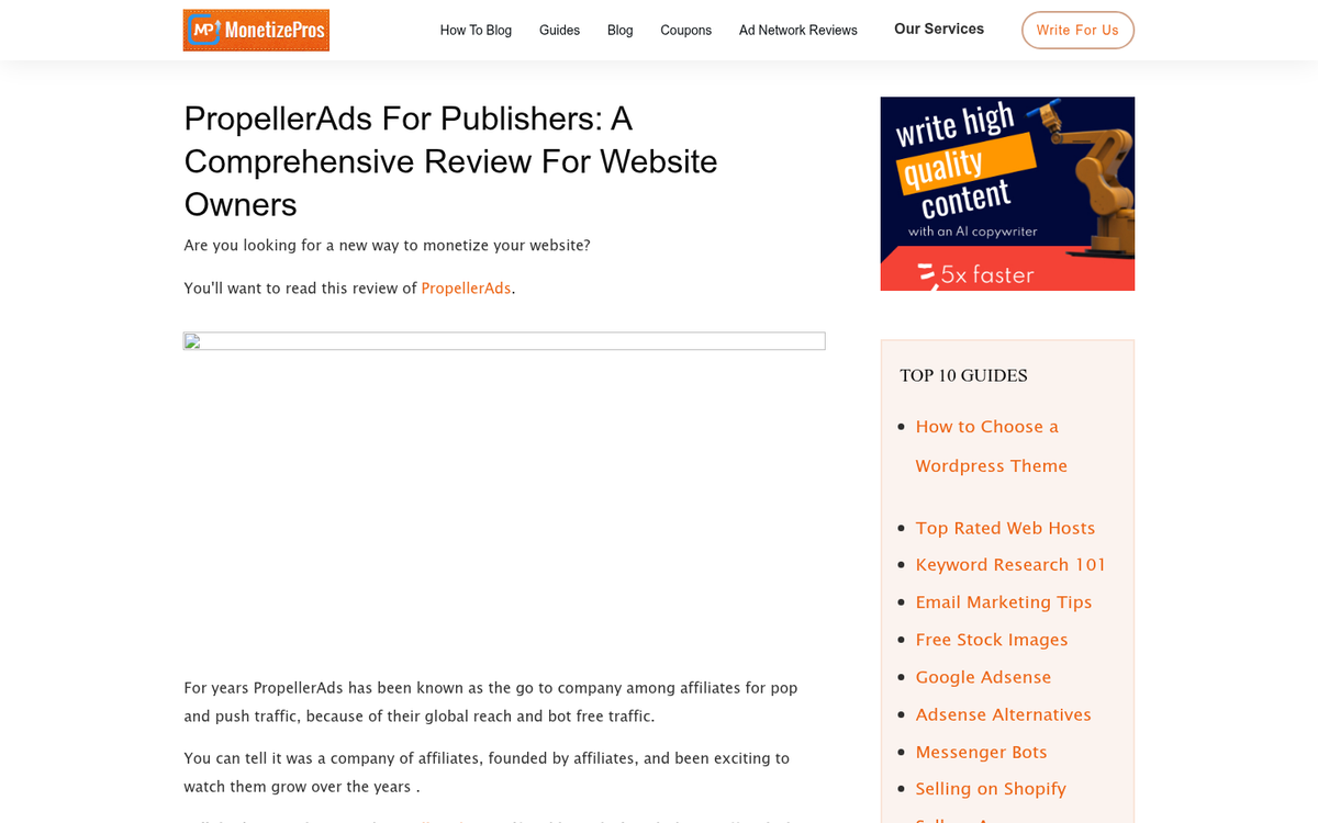 Propeller Ads network dashboard and interface