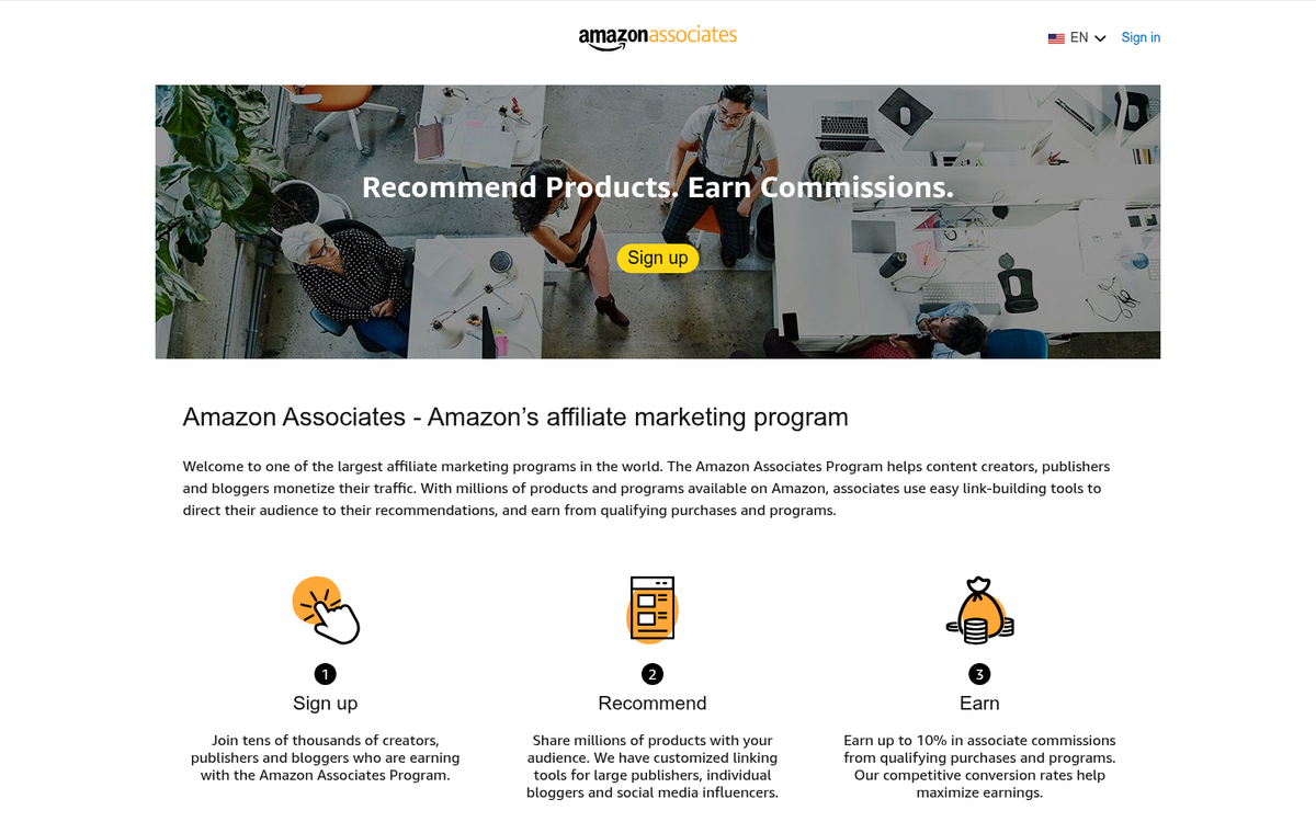 Amazon Associates affiliate dashboard interface screenshot