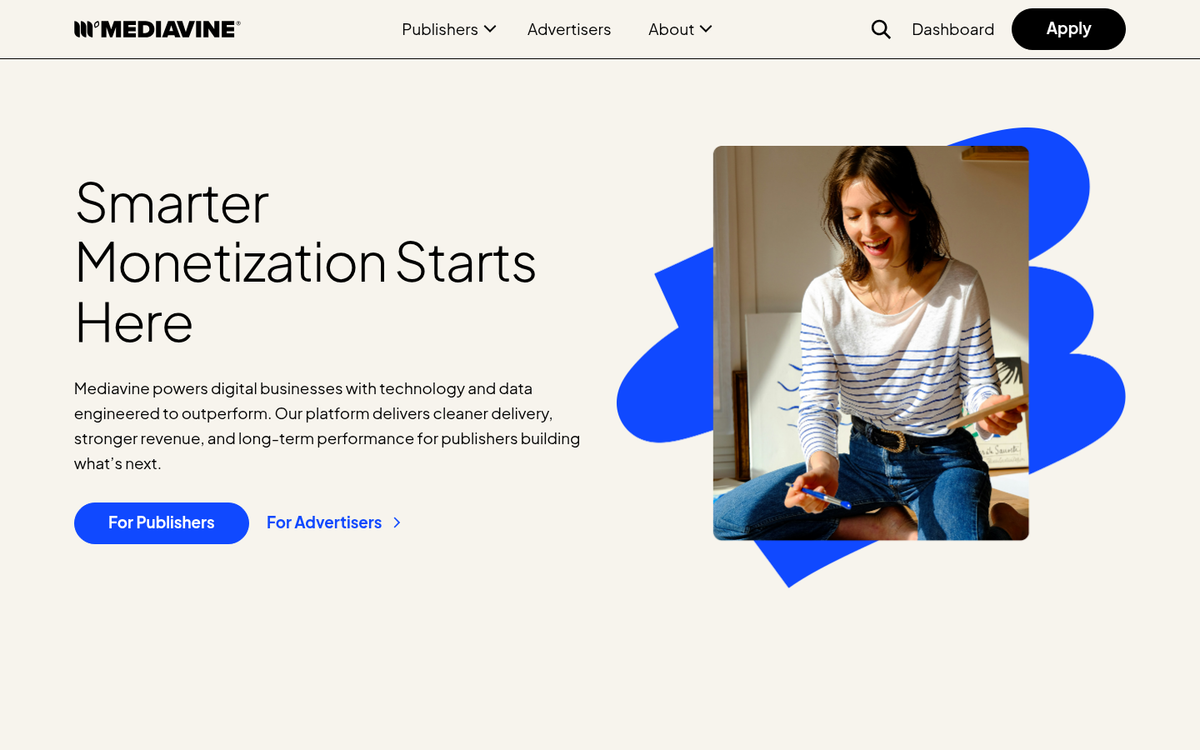 Mediavine ad network website homepage screenshot