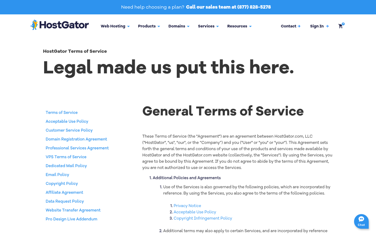 HostGator affiliate program terms of service page