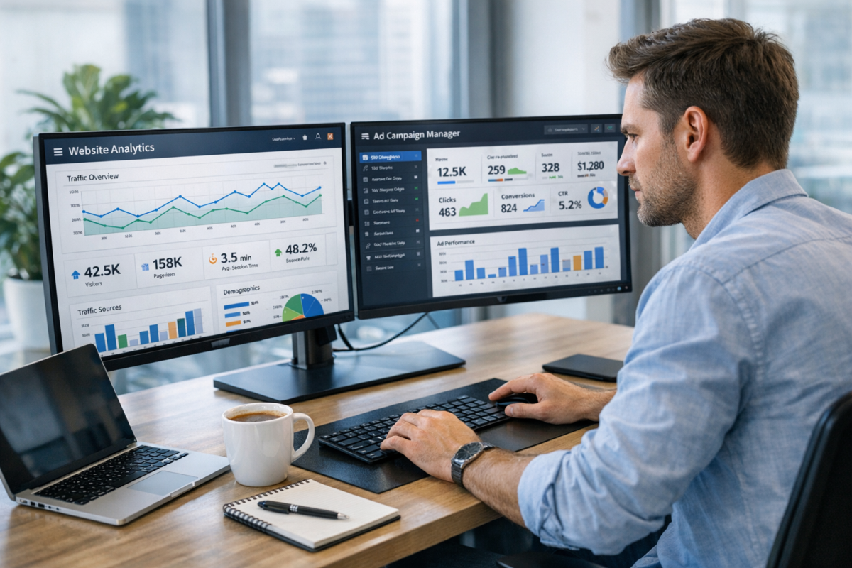 Person reviewing PPC strategy before launching campaign