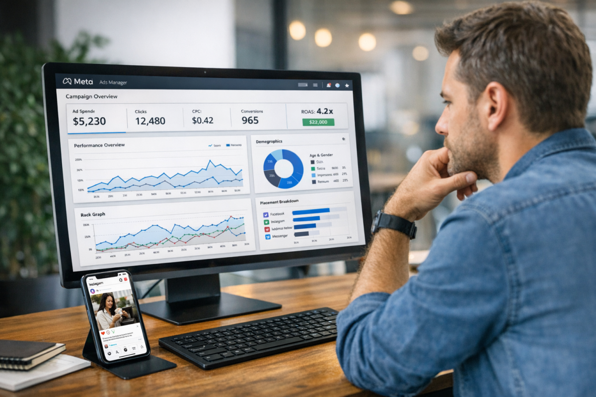 Meta Ads dashboard with campaign performance metrics