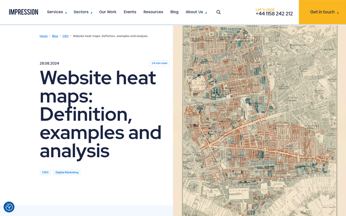 Website heat map showing visitor click patterns