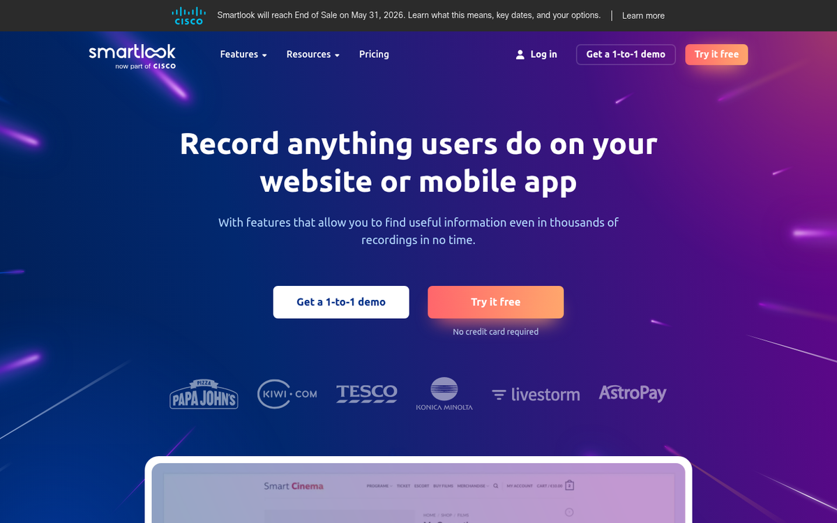 Smartlook website visitor heat map interface