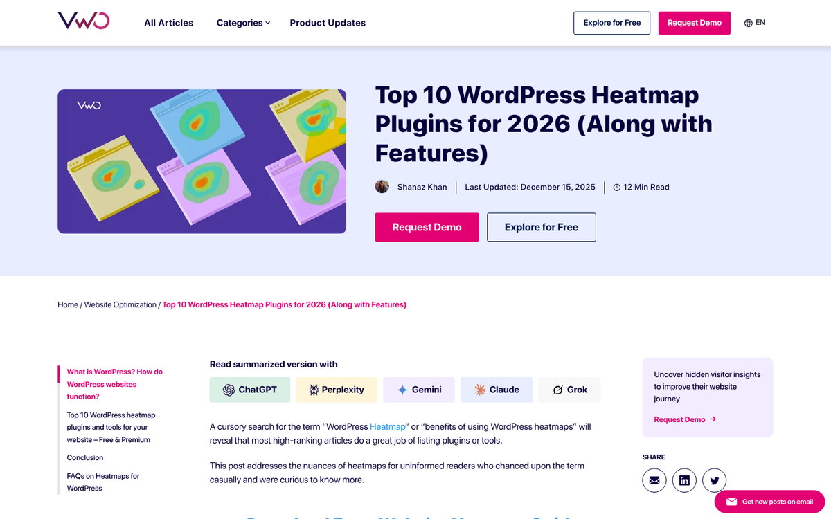 Heatmap for WP plugin dashboard interface