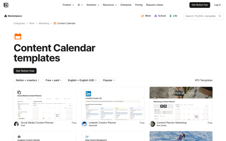 Content calendar with scheduled blog post dates