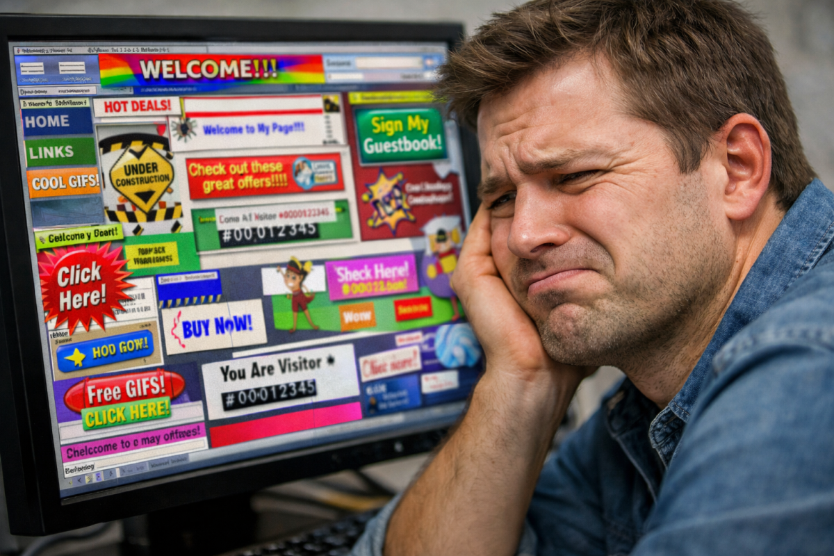 Cluttered and outdated website design example