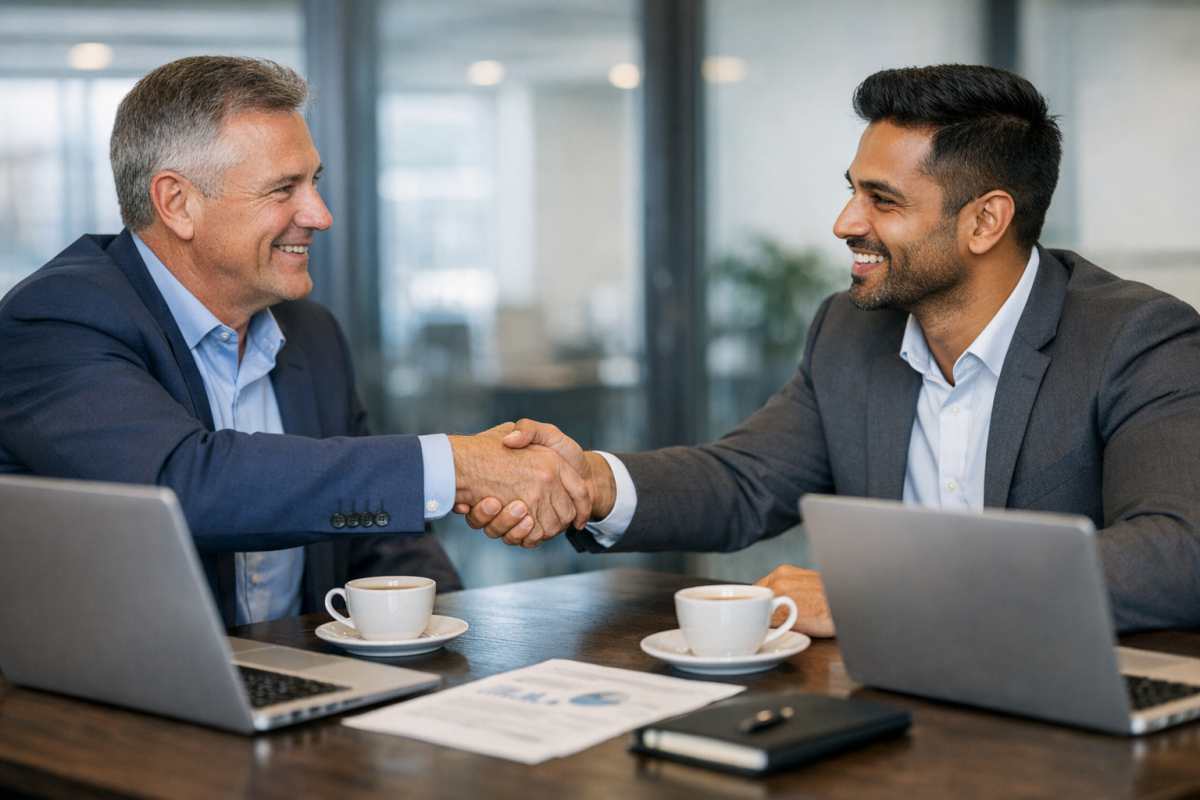 Professionals networking at an industry event