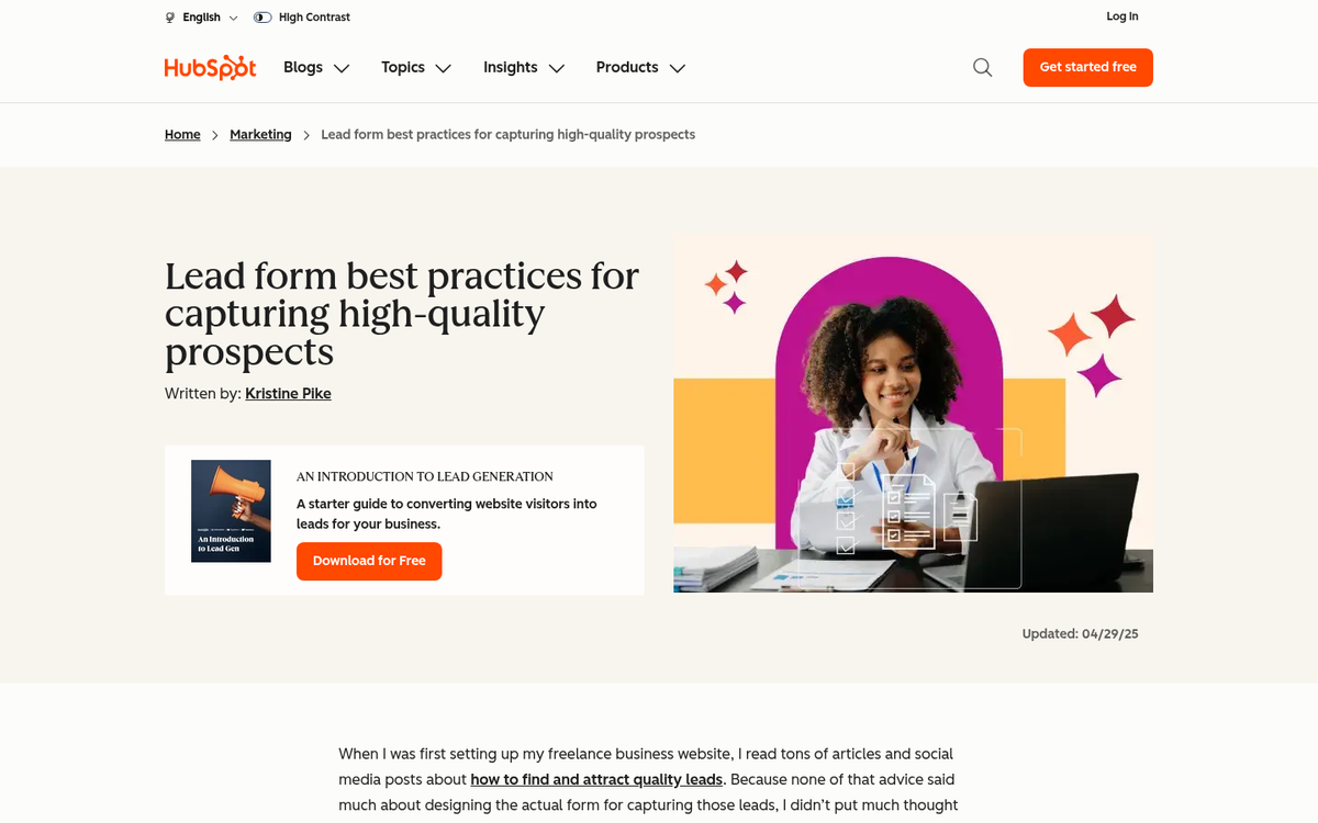 Lead generation form with mandatory field indicators