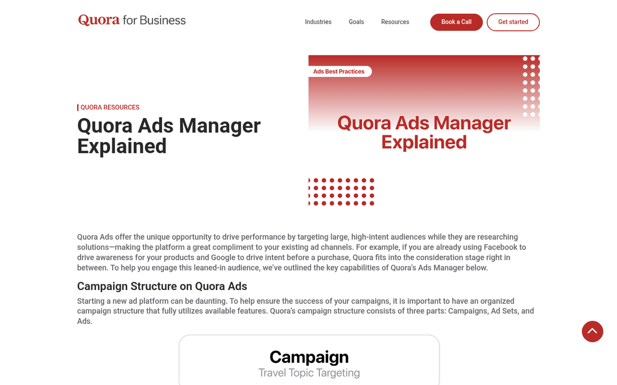 Quora ads campaign dashboard interface screenshot