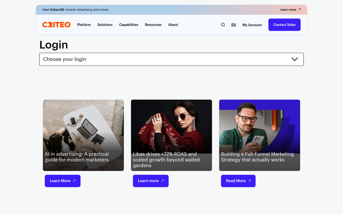 Criteo CPM ad network platform homepage
