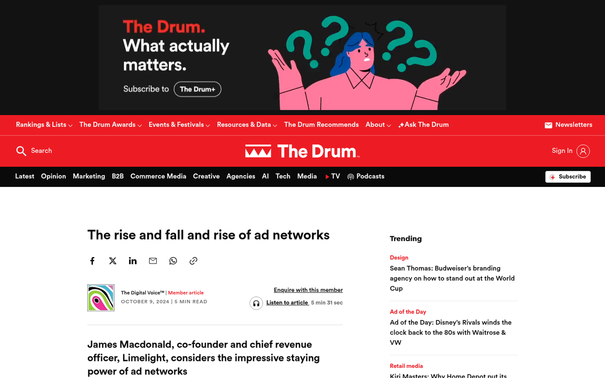 Defunct ad network website screenshot