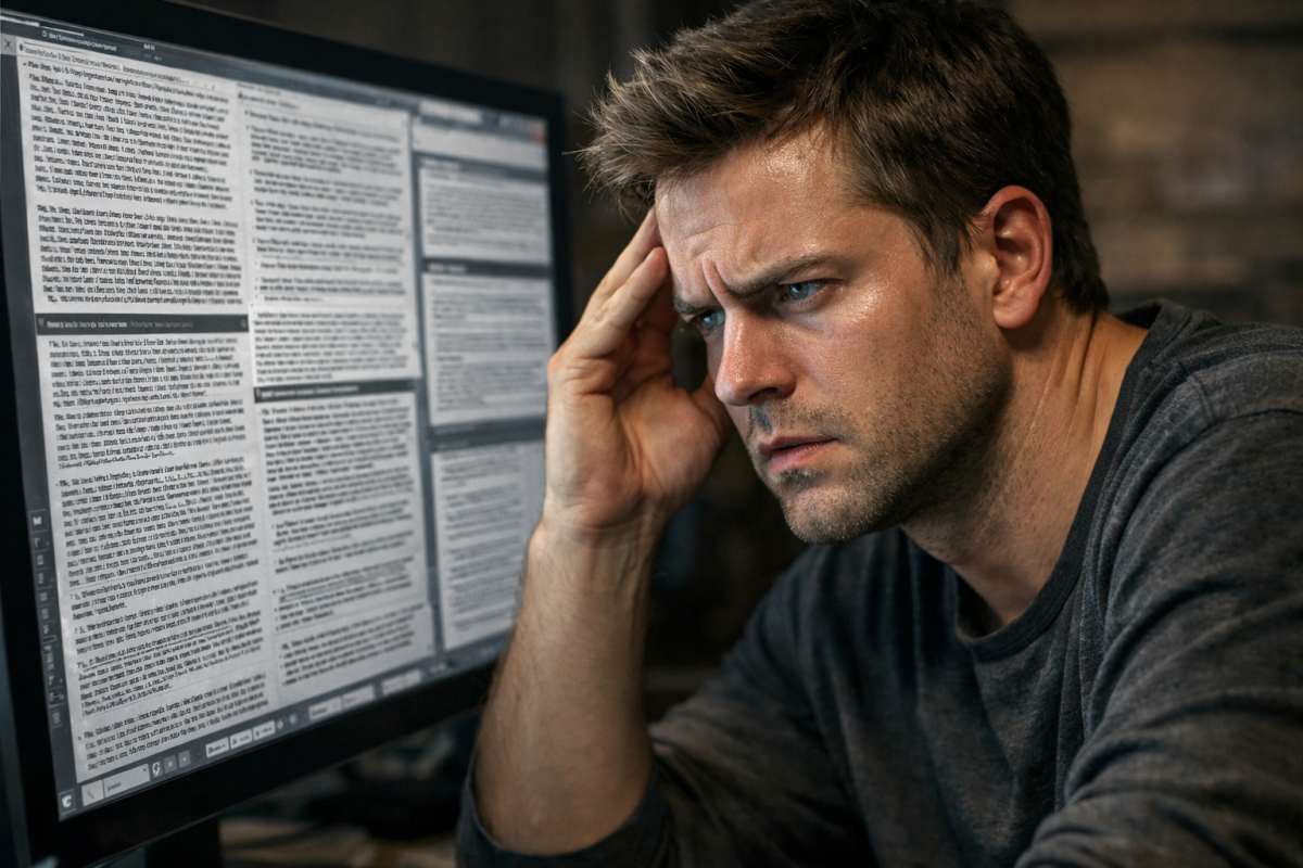 Dense block of unreadable text on screen