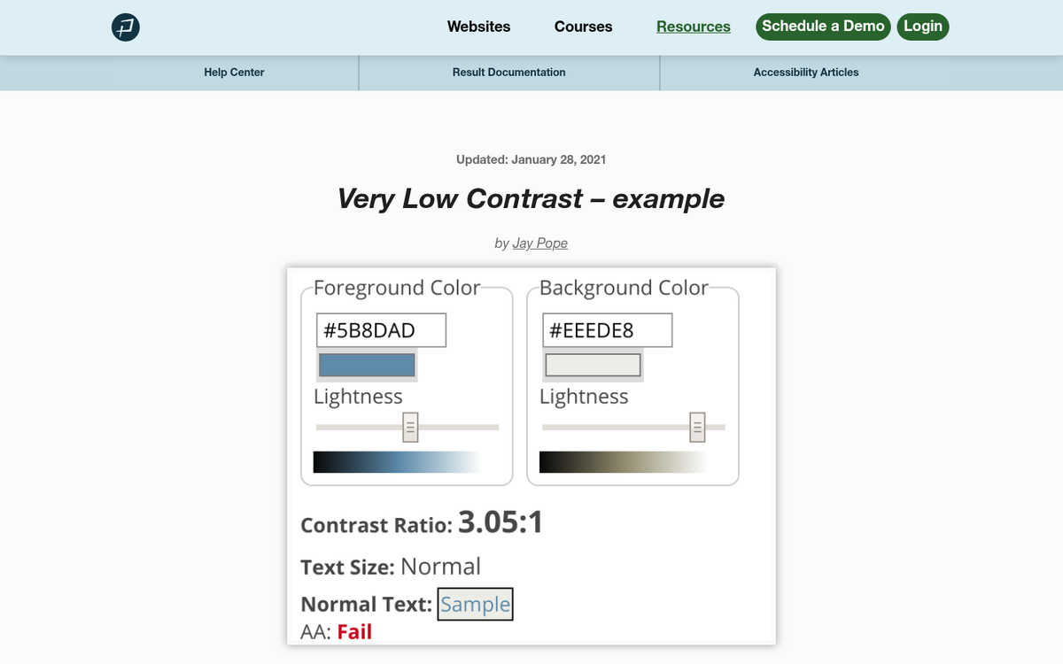 Landing page with low contrast text