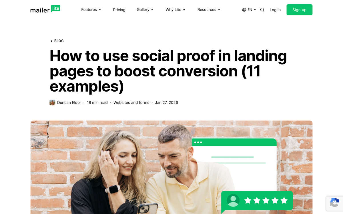 Landing page with customer testimonials section