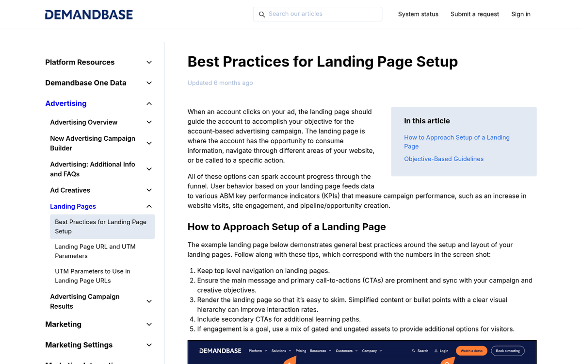 Landing page template customization example