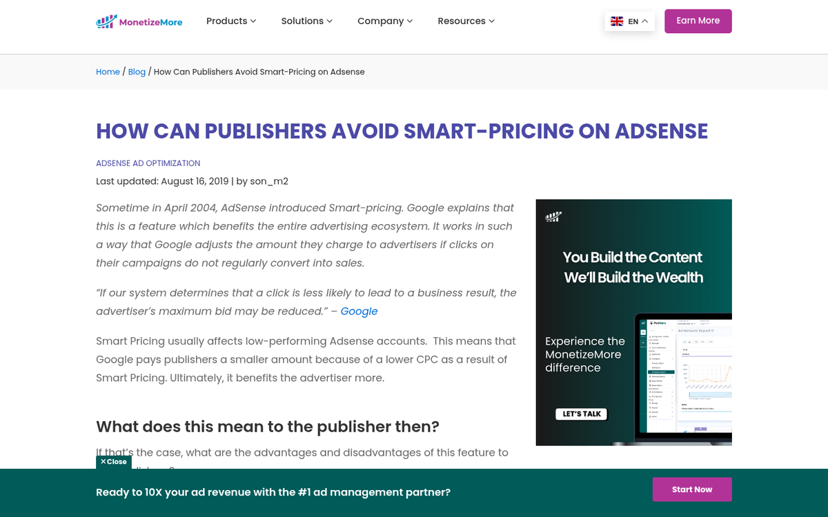 Google AdSense dashboard showing earnings settings