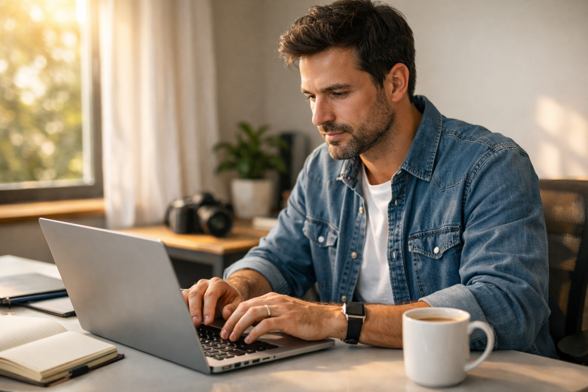 Person writing guest blog post online