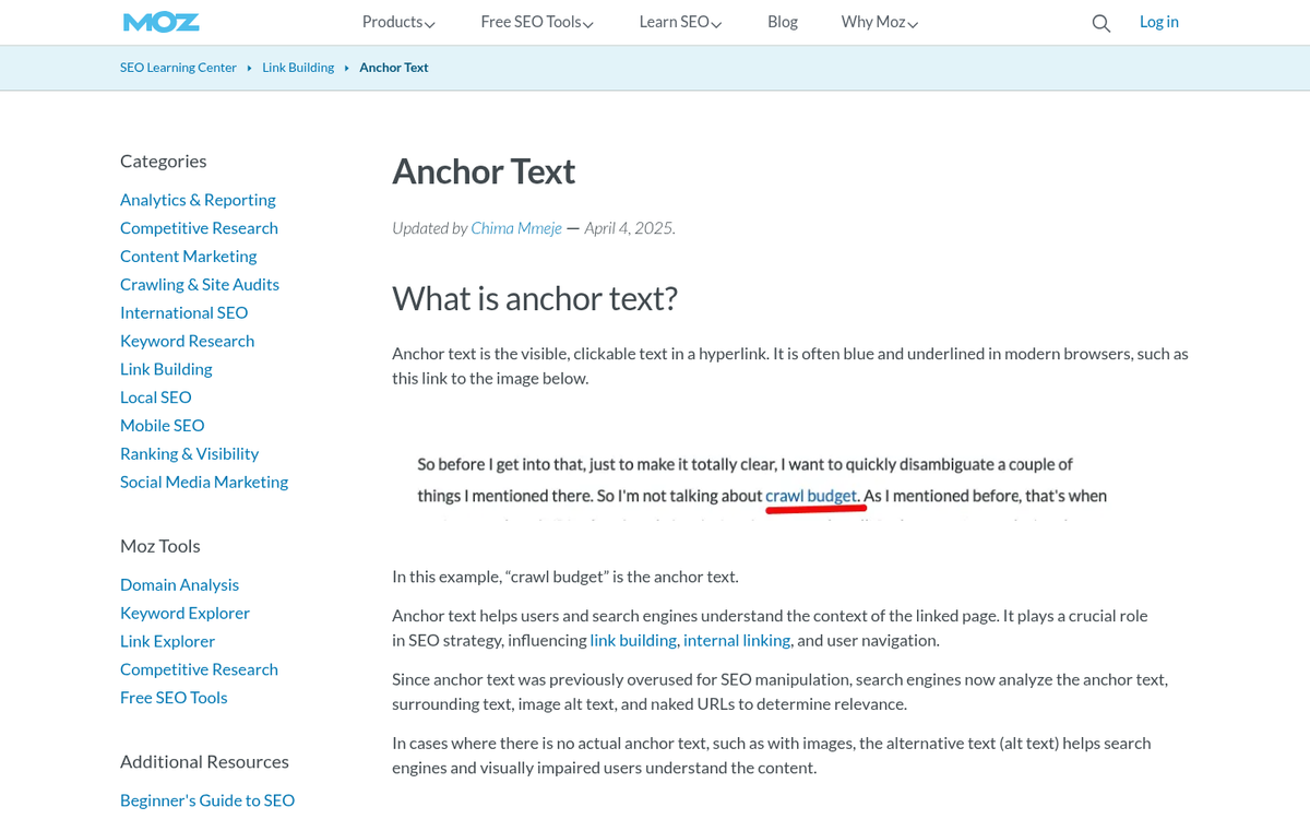 Keyword anchor text link building example