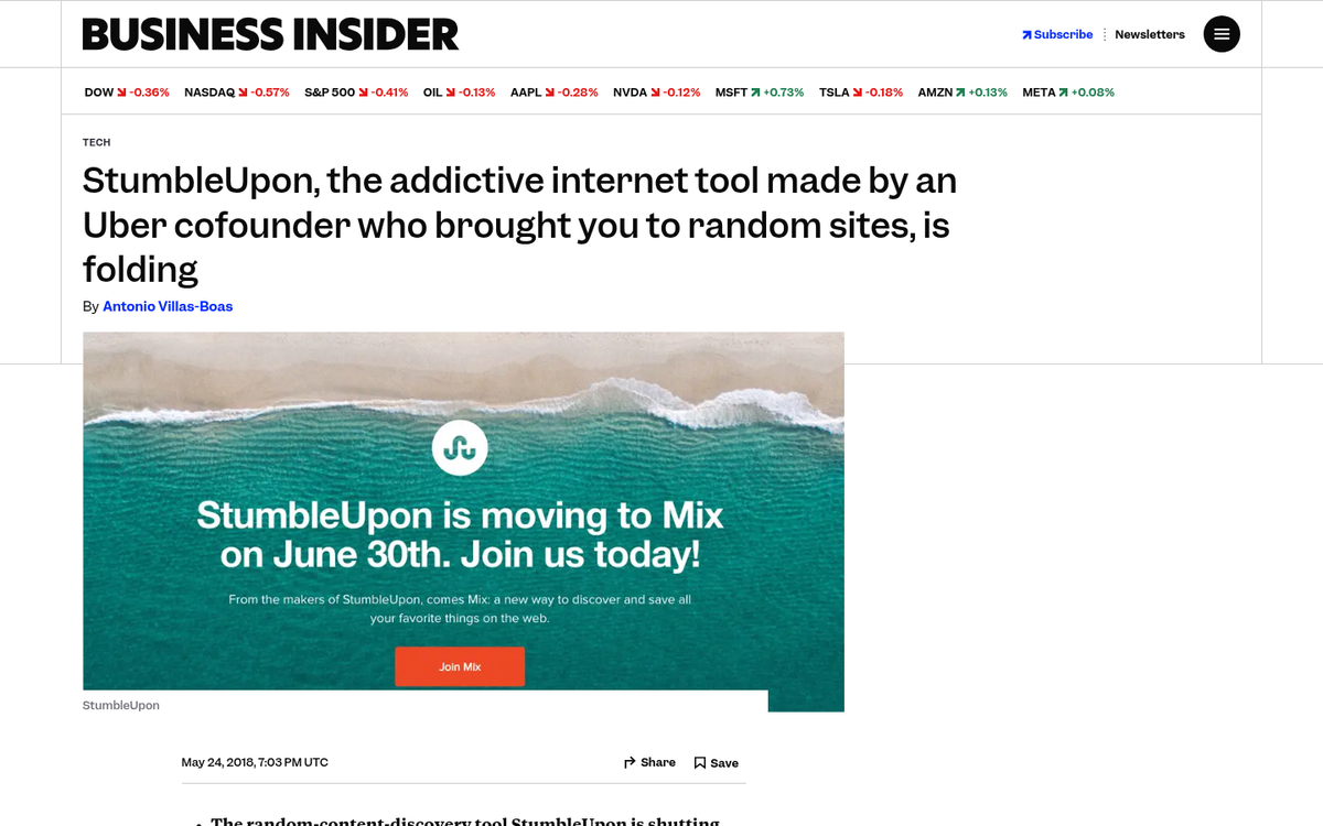 StumbleUpon website homepage screenshot