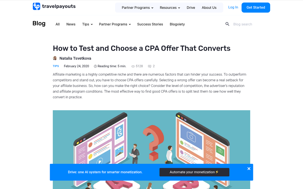 Split testing CPA offers on screen