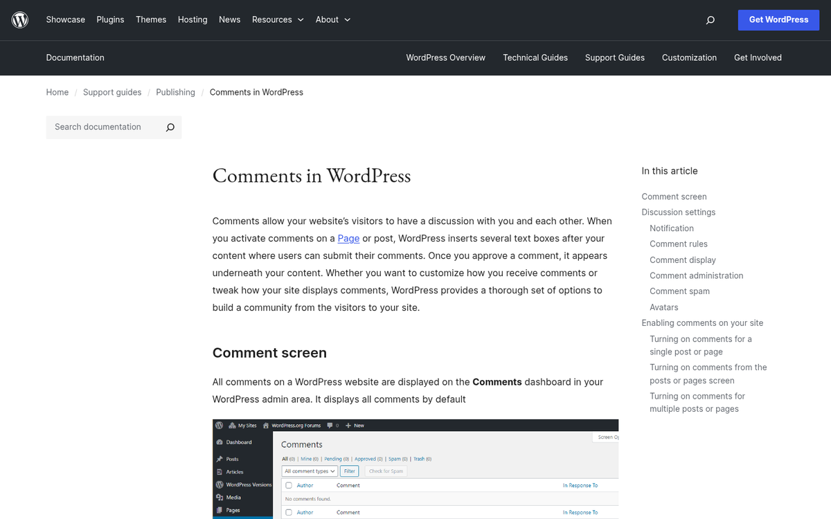 Blog comment section on a website