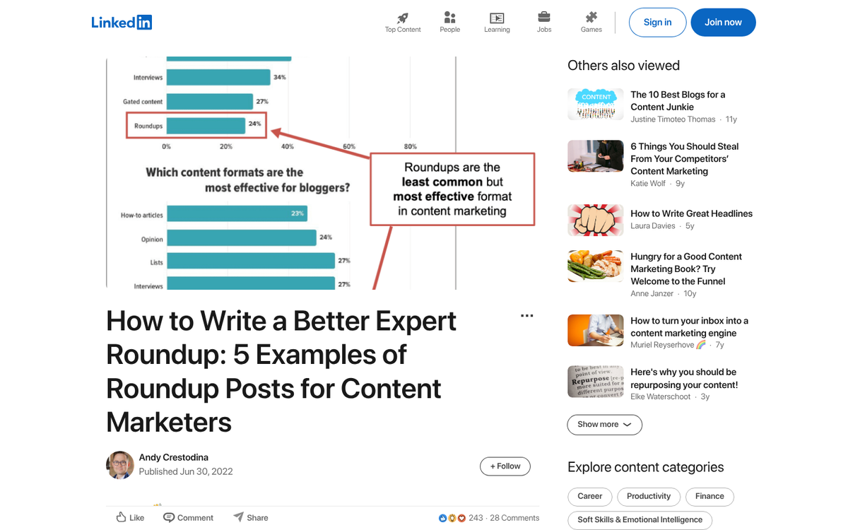 Weekly roundup blog post on screen