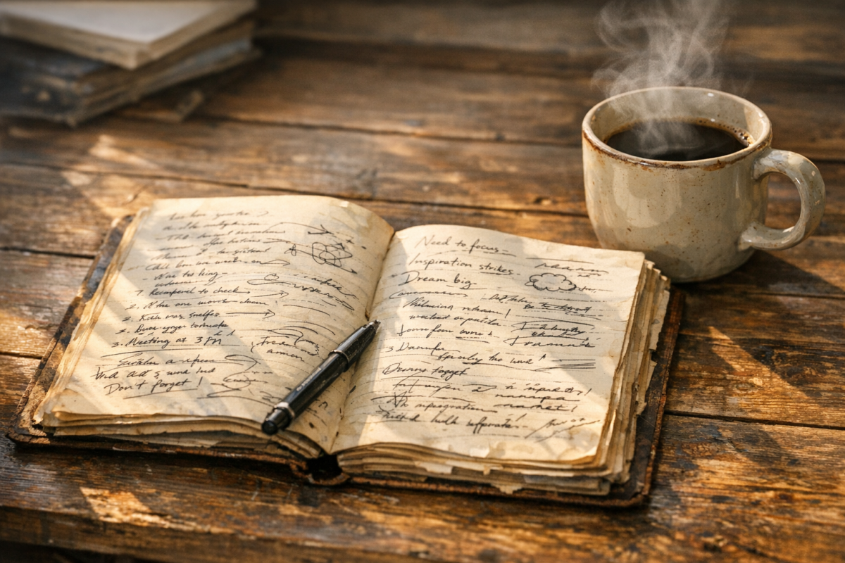 Notebook filled with creative blog topic ideas