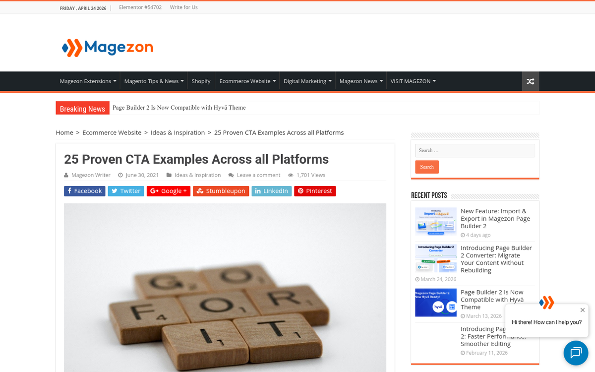 Website screenshot showing call to action examples