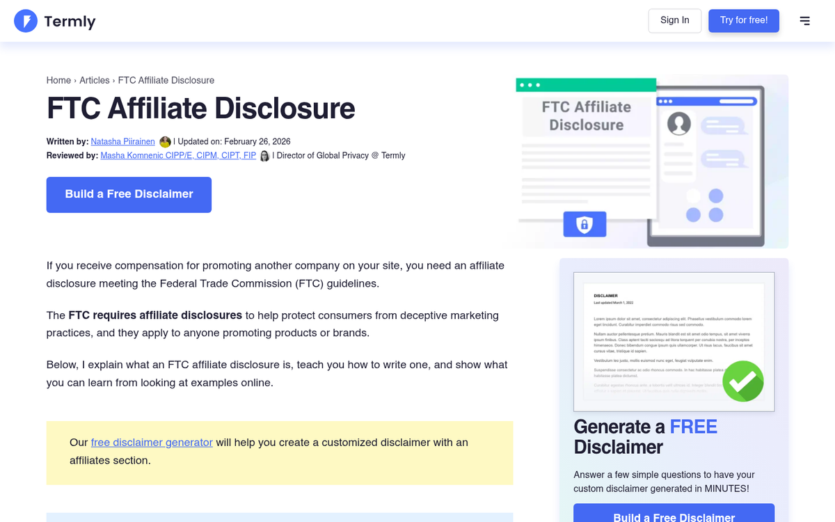 Google affiliate link disclosure policy guidelines
