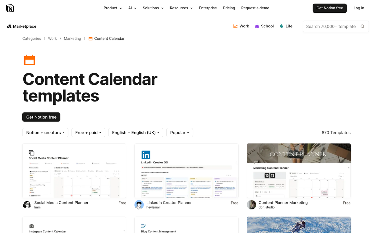 Content calendar with scheduled blog posts