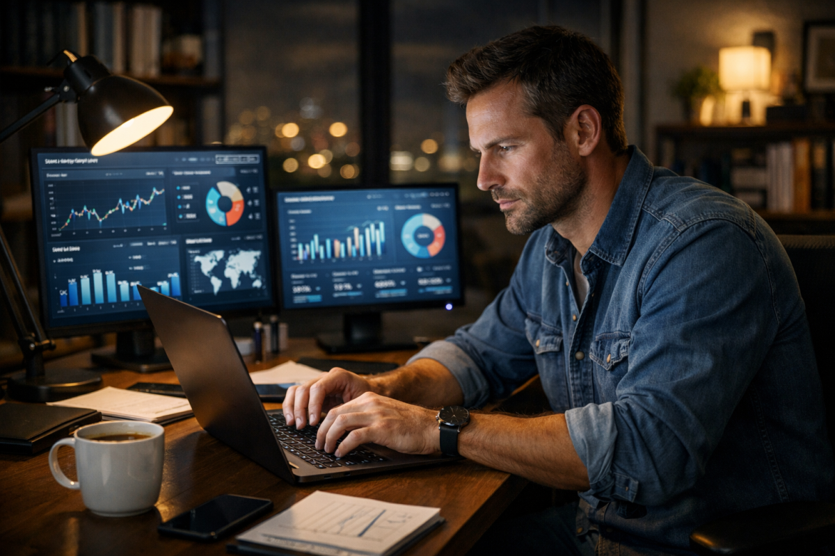 Laptop showing post-launch marketing analytics dashboard