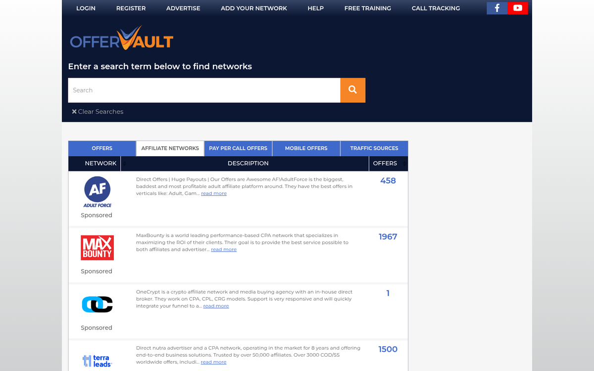 OfferVault CPA network website homepage