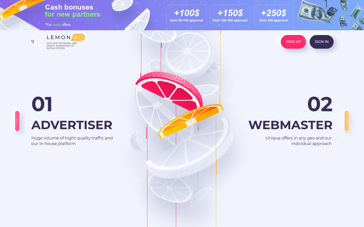 Lemonads CPA network homepage screenshot