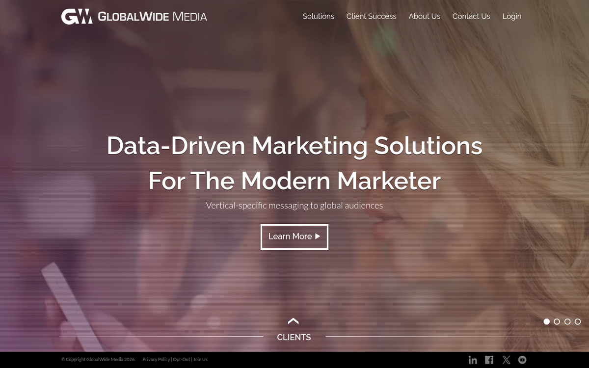 GlobalWide Media CPA network homepage screenshot